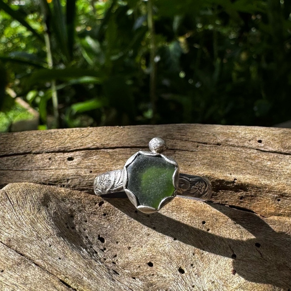 Sea foam sea glass natural floral sterling & fine silver - Picture 3 of 4